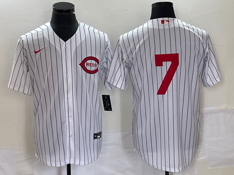 Men's Cincinnati Reds #7 Spencer Steer White Field of Dreams Stitched Baseball Jersey